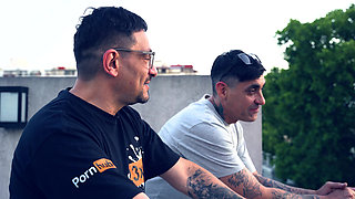 My neighbors (Blonde ass and Busty brunette) invite us to a WILD QUARTET