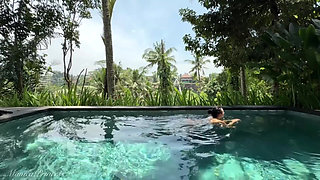 Teasing in See-thru Dress Outdoor at the Pool, Strip
