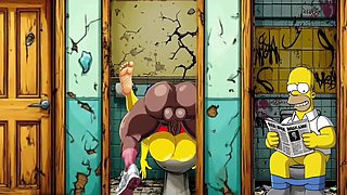 The Simpsons Porn Parody: Sexy Cheating Wife Marge Lets a Black Dude Fuck Her In The Public Toilet