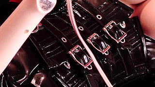 Latex Rubber Diva Masturbates in Black Shiny Catsuit with Dildo and Magic Wand Till Squirt!