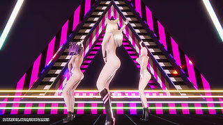 [mmd] Blackpink - Whistle Ahri Akali Seraphine Sexy Naked League of Legends Hentai Uncensored 4K 60fps