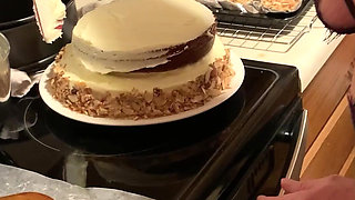 MILF Licking Cream off Penis While Cooking - Food Fetish