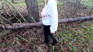 Walking and slapping her tits hard