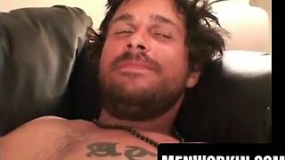 Tatted thug fumbles wooly knob before dumping jizz