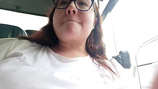 Chubby girl masturbates in the public bus