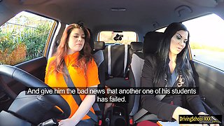 Lucia Love threesome sex in the car during her driving test