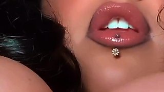 Busty curly brunette with big boobs fucks on couch