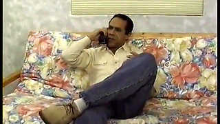 Guy eats hot black pussy on couch then fucks doggystyle