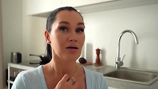 Busty stepmom was in the shower horny, when he showed up to help, and she came for more later