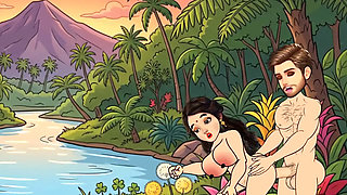 Man fucks woman with big cock in the forest, woman is very happy.