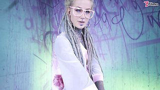 Tattood Girl with Glasses and Buttplug Fucks a Tattooed Dick, DP, Facial