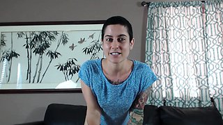 Hot brunette amateur MILF rides hubbys cock