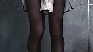 (Femboy)Hentai nun cosplay with black pantyhose high heel