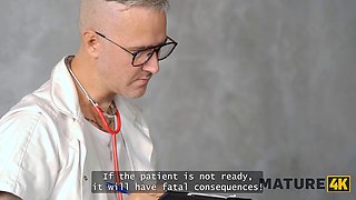 Watch mature nurse, Eden veller, and Denis, as they engage in steamy pussy play with their young patient