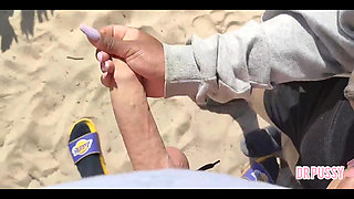 Pregnant Woman Is Abandoned by Her Husband and Masturbates a Stranger on the Beach Without Him Knowing Until She Gets All the Mi