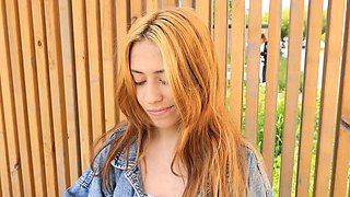 A couple has a passionate sex session with a redhead beauty