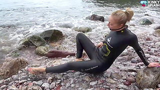 Neoprene Kink Wet and Gagged in the Sea
