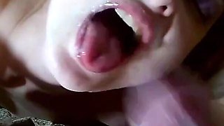 Redhead Skinny Amateur Sucking a Mature Thick Cock and Deeptroating on It and Gets Facial Cumshot, Licks and Swallow It