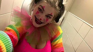 Trashy Clown Girl Public Toilet Pissing Flashing and Smoking