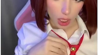 Anime Girl - Cosplay Uraraka Ochako Sweetly Sucks A Dildo And Jerks Off