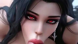 Red-eyed dark-haired sexy vampire - finger sucking, blowjob, anal fucking & cowgirl riding with fangs  ( AI Generated )