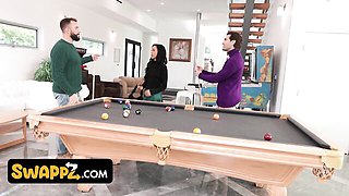 Chloe Rose and Bianca Bangs blonde and brunette share a hot double facial on the bed