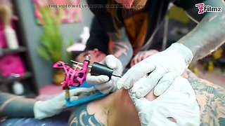 Big Dicks with Couple Inked Foursome Merry Gets Tatted