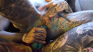 Lesbian Strapon Anal Sex with Tattooed Burlesque Girls Anuskatzz and Lily Lu