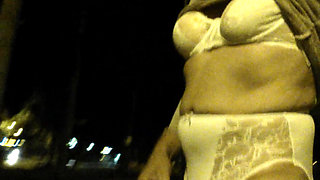 In Women's Lingerie Outdoors