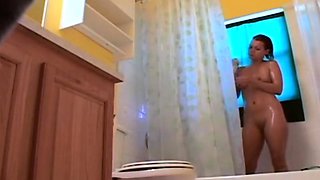 Stepdaughter 21 shaves pussy in shower (voyeur)
