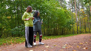 Two cute teens violet and rihanna have fun in the bath.