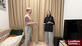 She sucks his dick after losing a Strip Hand Slap game