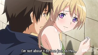 Hot hentai with a horny blonde fucking with her boyfriend in a park