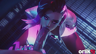 Sombra From Overwatch - Sloppy Blowjob, Doggystyle Big Ass in Oil and Titfuck Cumshot 3D Animation