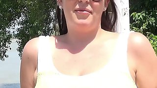 German Scout - Curvy Big Natural Bouncing Boobs Girl Anissa Jolie Talk to Beach Casting Fuck
