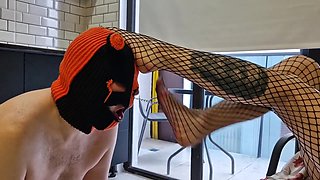 Amazing Foot Fetish. Slender And Long Legs In Fishnet Tights
