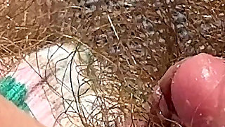 Amateur Hairy Girl Mastubates in Closeup with Huge Clit