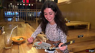 I Cum on a Girl's Face in Public Sushi Bar and She Eats Rolls with Cum on Her Face - Cumwalk