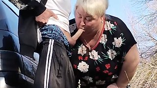 MILF Mother-in-Law Holds My Dick While I Pee & Sucks It Public Blowjob
