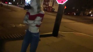 Drunk girl strips and fingers herself while walking down the street