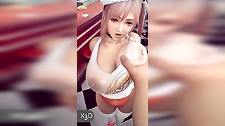 Honoka from Dead or Alive giving blowjob in a bar - uncensored 3D hentai fun!