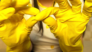 Giantess Stepsister Humiliates Tiny Stepbrother Giantess Stepsister Has a Yellow Latex Dishwashing Glove Because She