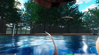 Angels Awakening 12 - Nude Swimming and Lesbian Kiss Scene in a Moonlit Pool