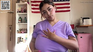 18 year old nurse with huge natural tits gives JOI