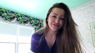 Busty brunette with big boobs rides cock
