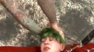 Green Haired Emo Street Whore Getting Her Face Fucked