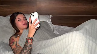Busty latina girl with big tits becomes bored of her vibrator and calls in a man with big cock