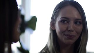 Small titted brunette teen fingering on the bed