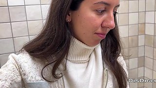 Real Porn Casting in a Public Toilet of a Shopping Center
