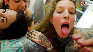 Tattooed Girls Go Crazy in Anal Group Fuck
